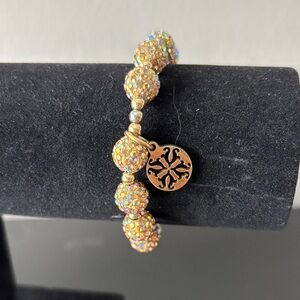 Rustic cuff gold tone iridescent rhinestone stretch bracelet